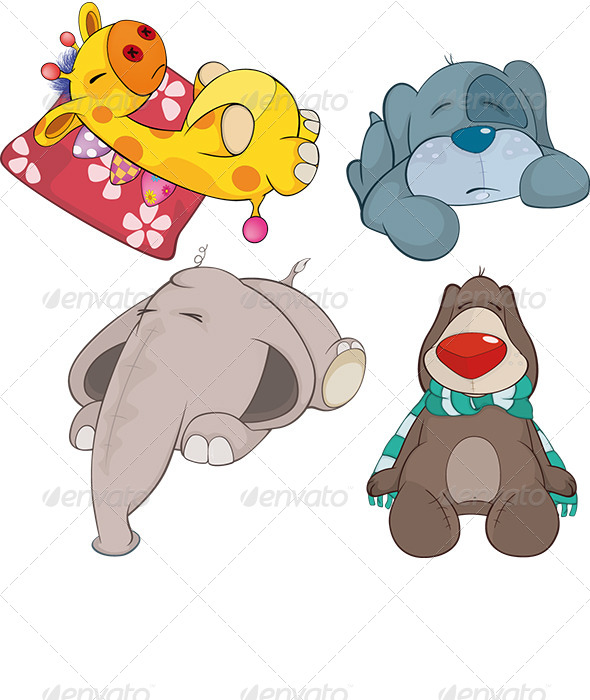 Set of Soft Toys Cartoon - Animals Characters