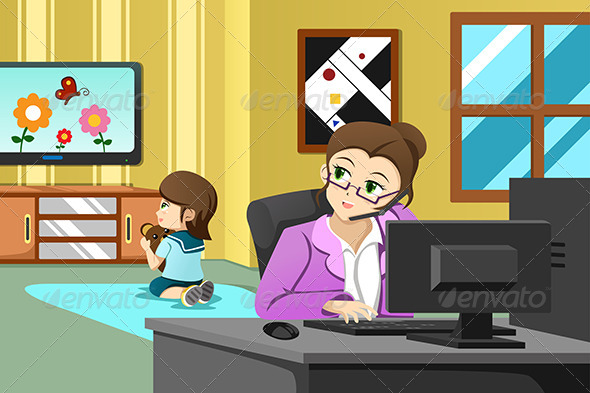 Mother Working in the Office - People Characters