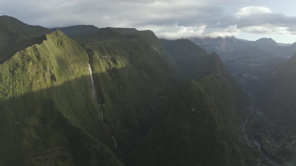 Aerial view of waterfall in Ponta Delgada, Azores, Portugal. alt