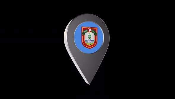 3d Animation Map Navigation Pointer With Flag Of Tunis (Tunisia) With Alpha Channel 2K alt