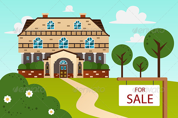 Modern Home with for Sale Sign - Buildings Objects