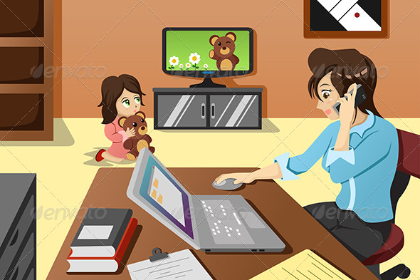 Mother Working in the Office - People Characters