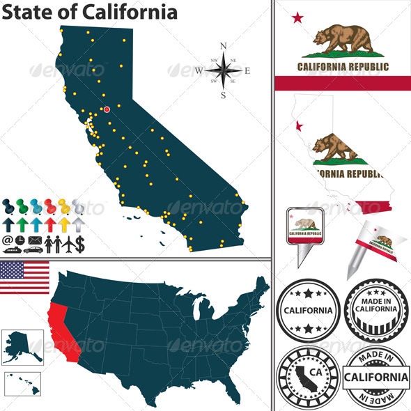 Map of State California, USA - Travel Conceptual