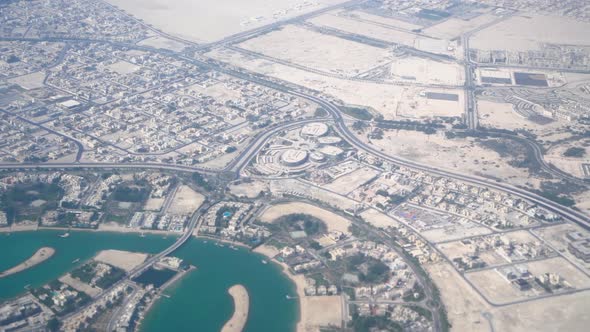 Aerial View of Doha Outskirts From the Airplane Qatar alt