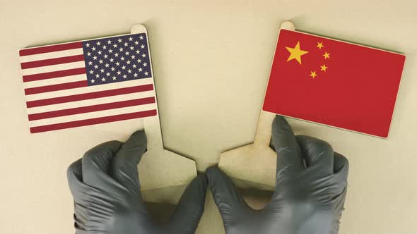 Flags of the USA and China Made of Recycled Paper alt