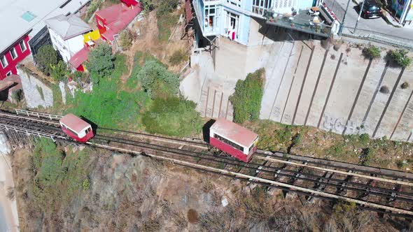Funicular to the hill (Valparaiso, Chile) aerial view, drone footage