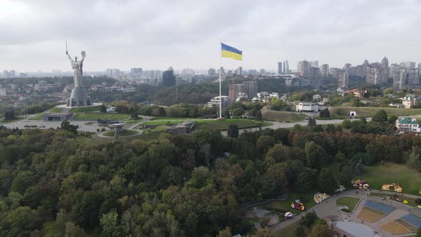 Aerial View of the Flag of Ukraine in Kyiv. Slow Motion. Kiev alt