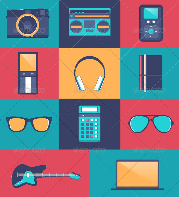 Hipster Accessory Kit - Flat Icons - Technology Conceptual