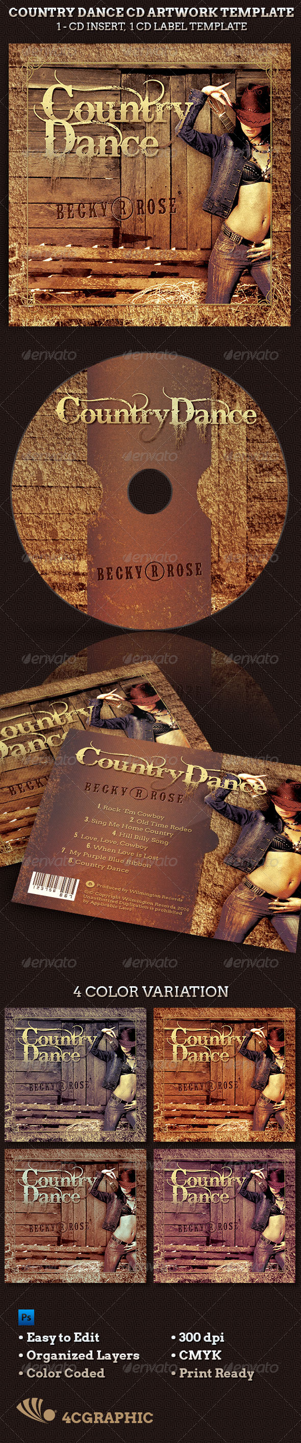 Country Dance Music CD Artwork Template - CD & DVD Artwork Print Templates