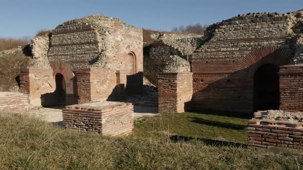 GAMZIGRAD, SERBIA - DECEMBER 25, 2017  Ancient ruins of palace inside Felix Romuliana  built by Roma alt
