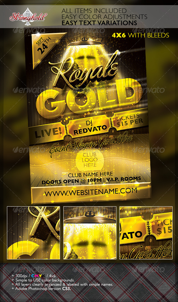 Royale Gold Ticket Party Flyer Template - Clubs & Parties Events