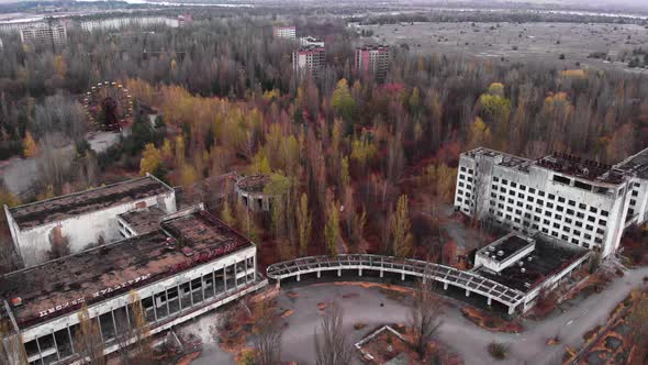Chernobyl Exclusion Zone. Pripyat. Aerial. alt