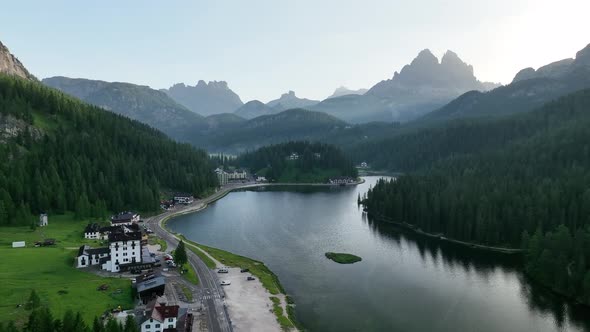 Lake of Misurina, aerial view of Dolomites alt