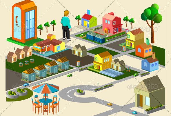 Set of Simple Building and Map Isometric Series by
