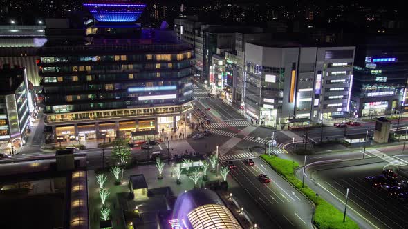 Kyoto Crossroad with Night Illumination Timelapse alt