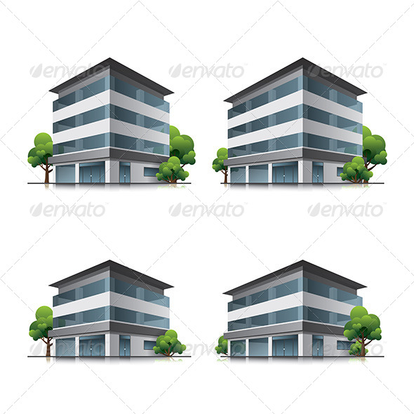 Hotel or Office Buildings with Trees - Buildings Objects