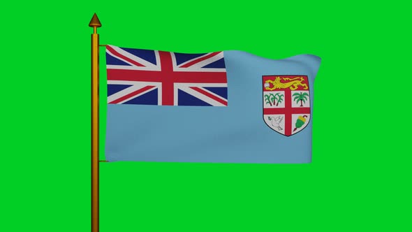 National flag of Fiji waving with flagpole on chroma key, Republic of Fiji flag alt