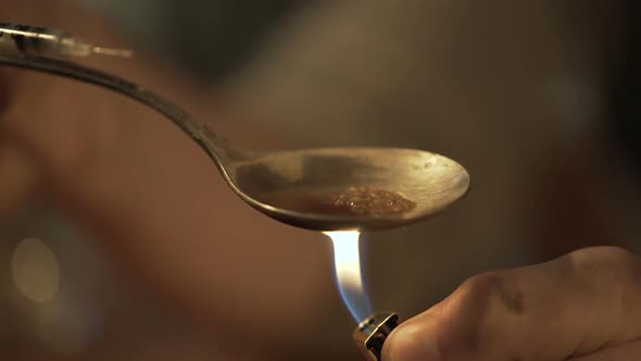 Dangerous Liquid Narcotic Substance Prepared in Spoon, Drug Dependence Problem alt
