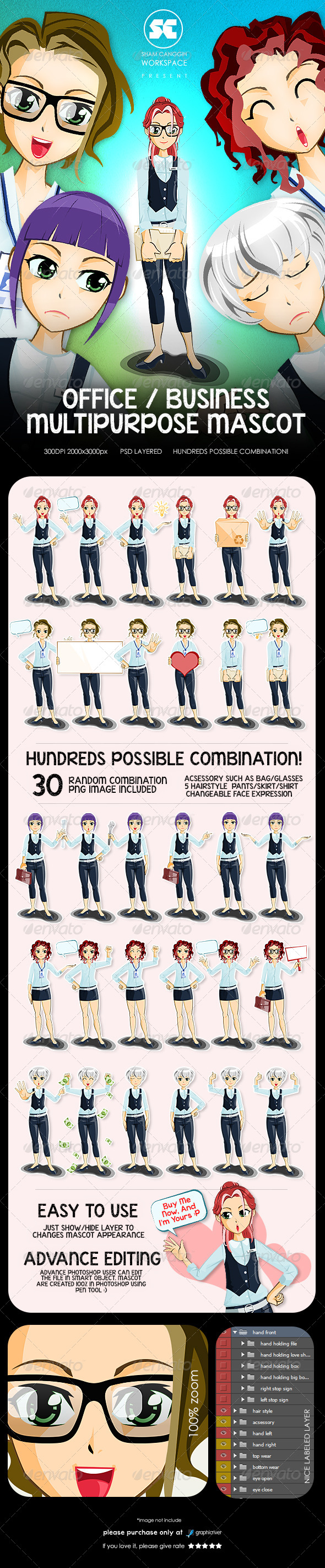 Manga Girl : Office/Business/Multipurpose Mascot - Characters Illustrations