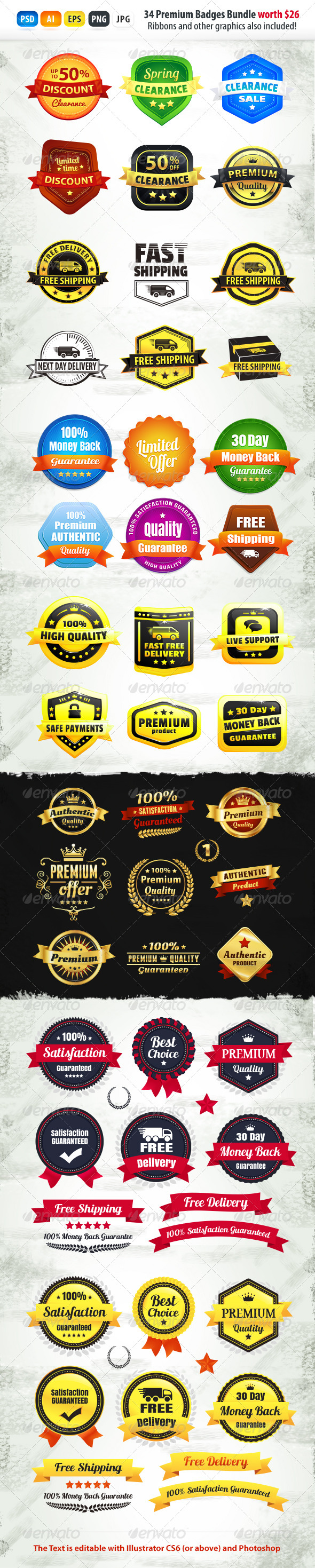 34+ Premium Badges Bundle - Badges & Stickers Web Elements