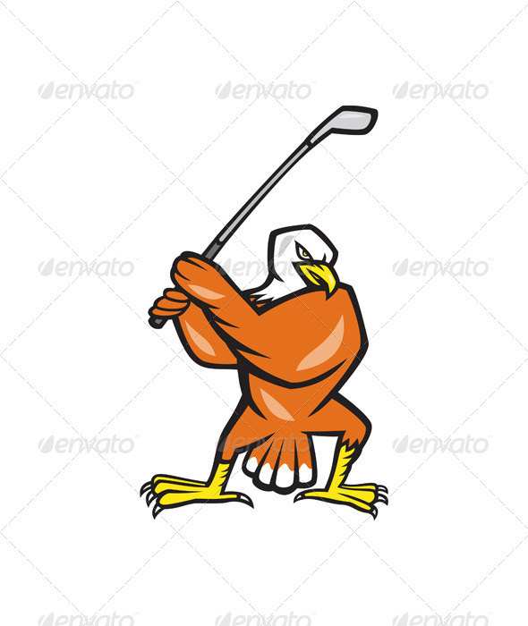 American Bald Eagle Playing Golf Cartoon - Animals Characters