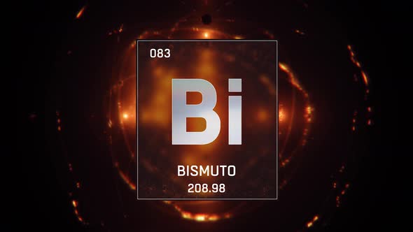 Bismuth as Element 83 of the Periodic Table on Orange Background in Spanish Language