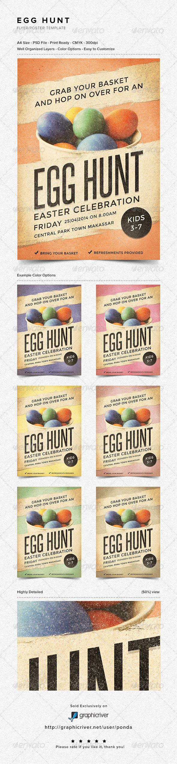 Egg Hunt Flyer/Poster Template - Holidays Events