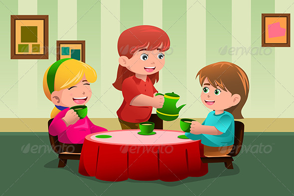 Girls having a Tea Party - People Characters