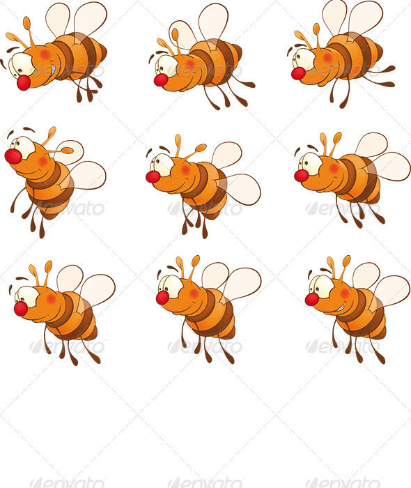 Set of Bees Cartoon - Animals Characters