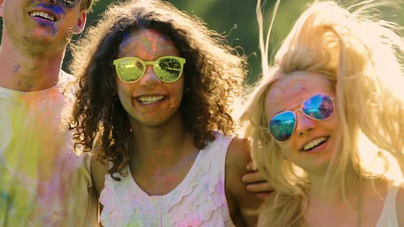 Holi Festival, Young Cheerful Students Dancing and Enjoying Life at Concert alt