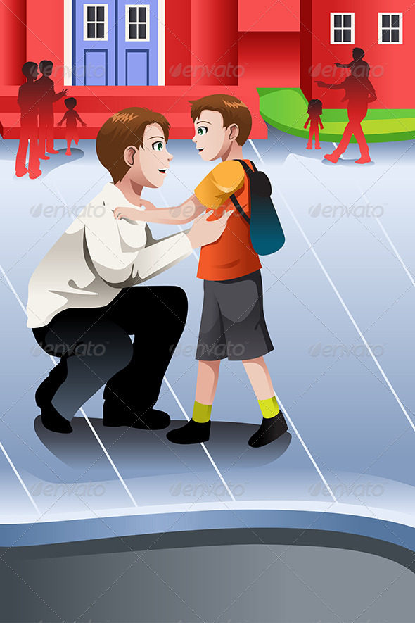 Father Picks Up his Son from School - People Characters