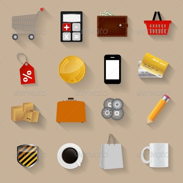 Shopping Flat Icons Set Vector Illustration - Web Technology