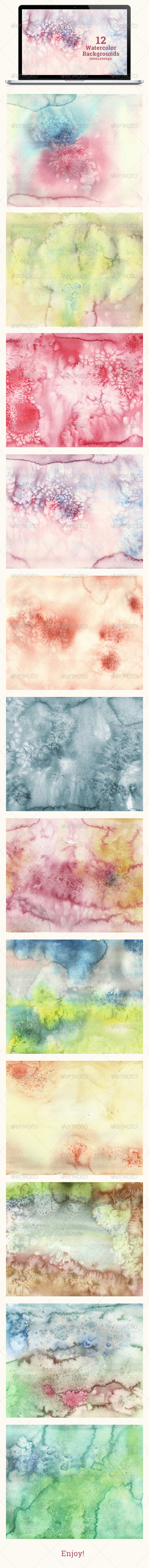 Set of 12 Watercolor Backgrounds - Abstract Backgrounds