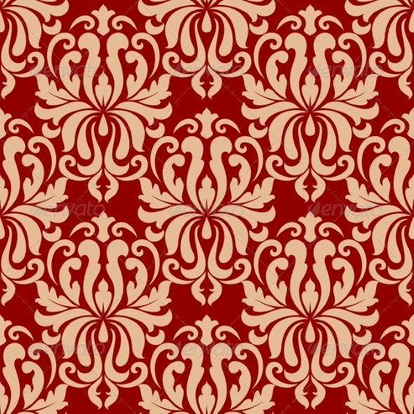Ornate Arabesque Repeat Pattern on Red - Patterns Decorative