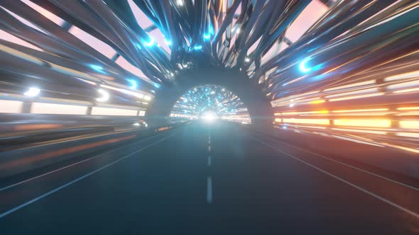 Flying in a Futuristic Fiber Optic Tunnel with a Road alt