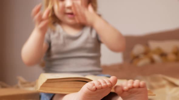 Little Girl Child Reads Book Studies