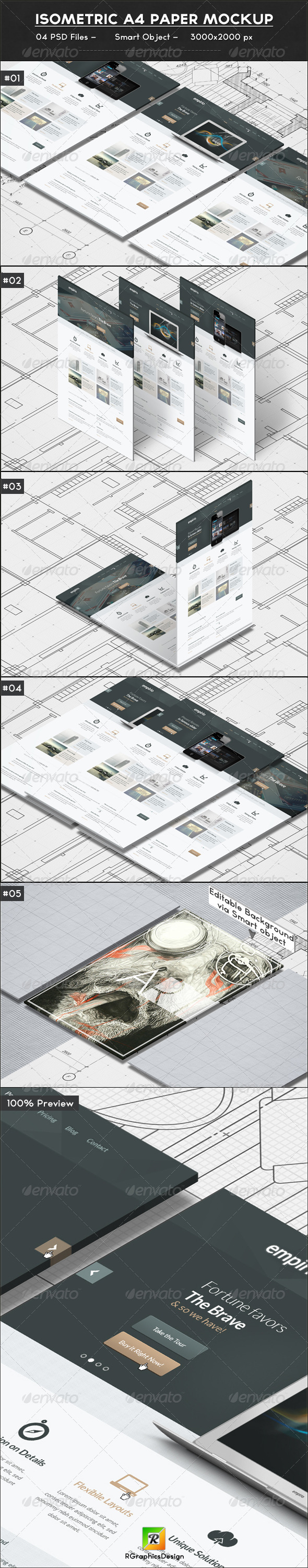 Isometric A4 Paper Mockup - Print Product Mock-Ups