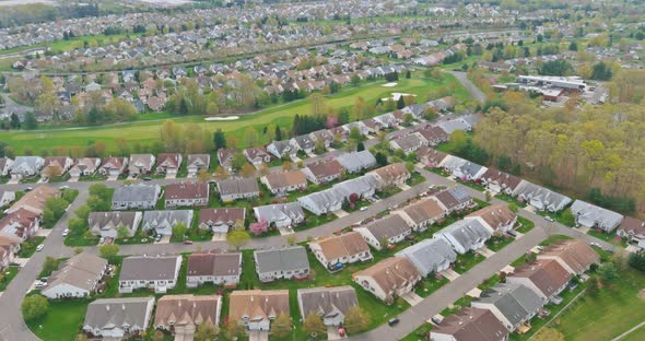 Aerial Over Top View Seasonal American Landscape Beautiful Small Green Town in Cranbury New Jersey alt