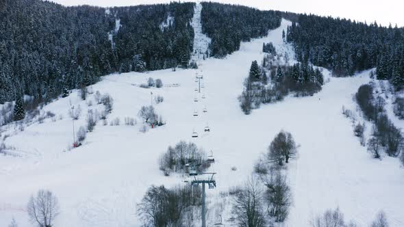 Aerial View at Ski Lift in Mountains