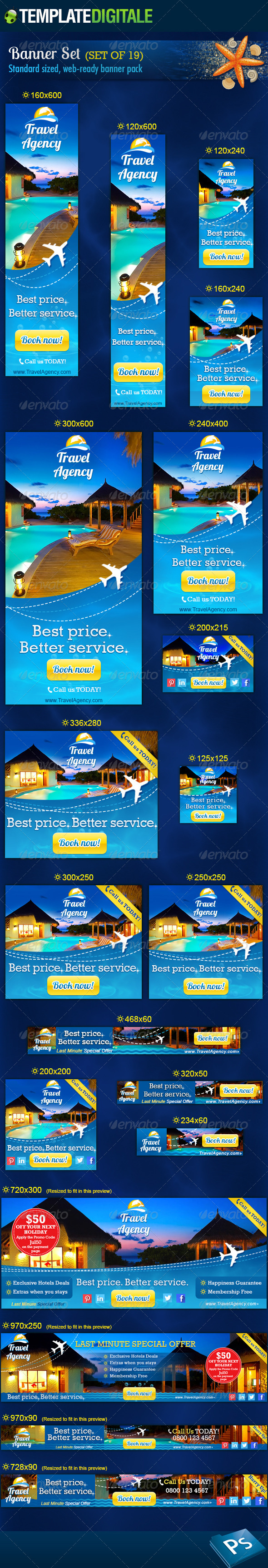 Travel Agency Banner Set - Banners & Ads Web Elements