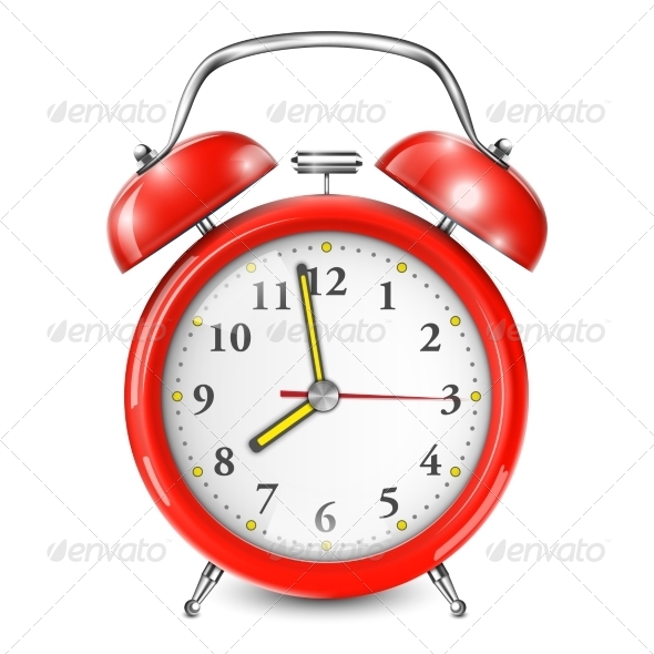 Red Alarm Clock Isolated On White. - Man-made Objects Objects