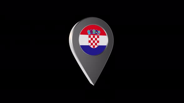 3d Animation Map Navigation Pointer With Croatia Flag With Alpha Channel  - 4K alt