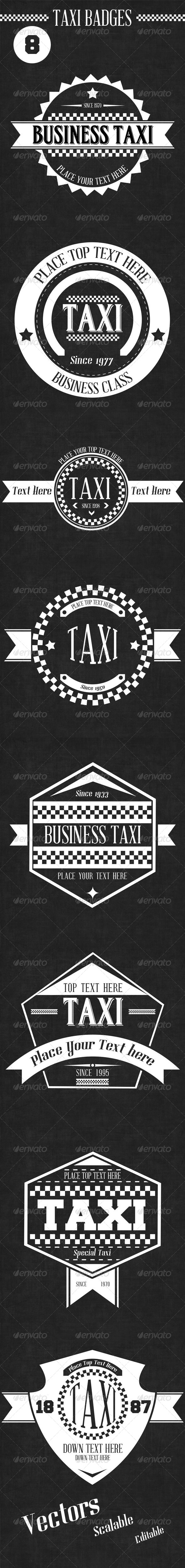 8 Retro Taxi Badges - Badges & Stickers Web Elements