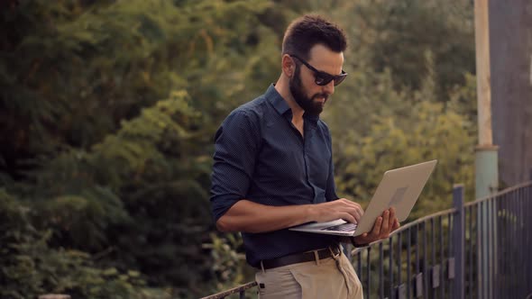 Study Online Typing Email Mobile Office. Businessman Remote Working In Internet Distance Job. alt