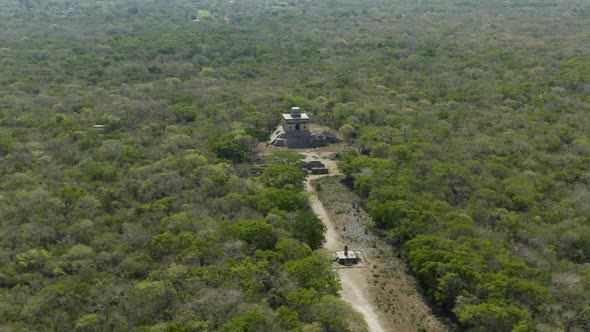Dzibilchaltun Maya culture archeological site the jungle, Yucatan, Mexico. Aerial view alt