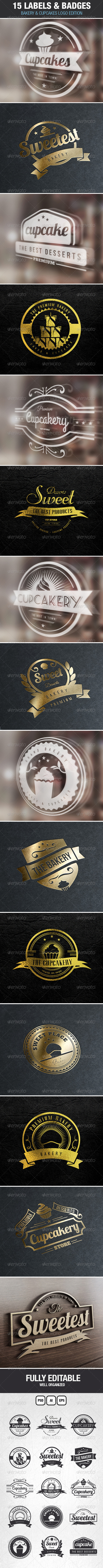 15 Bakery Cupcakes and Cakes Labels & Badges Logos - Badges & Stickers Web Elements