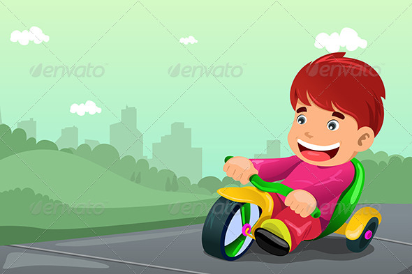Boy Riding Tricycle - People Characters