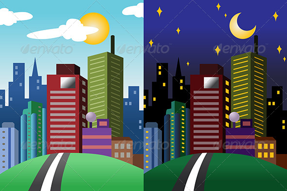 Day and Night View of a Modern City - Landscapes Nature