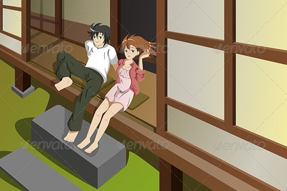Couple of Teenagers Sitting Together - People Characters