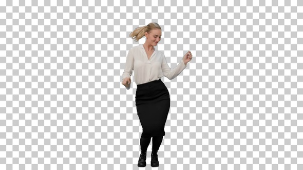 Businesswoman dancing wildly celebrating, Alpha Channel